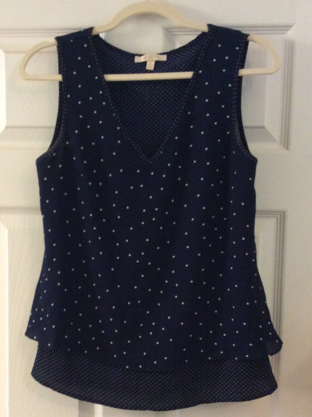 Skies Are Blue Sleeveless Blouse, Navy w White Polka Dots, XS, Stitch Fix
